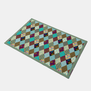 Patchwork Patroon Geometric Pset Blue Paarse Stipp Deurmat
