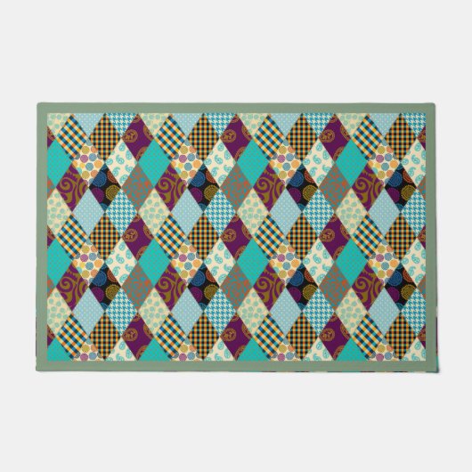 Patchwork Patroon Geometric Pset Blue Paarse Stipp Deurmat (Voorkant)