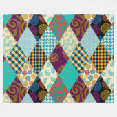 Patchwork Patroon Geometric Pset Blue Paarse Stipp Fleece Deken (Voorkant (Horizontaal))