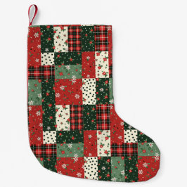 Patchwork patroon kerst groen rood kleine kerstsok