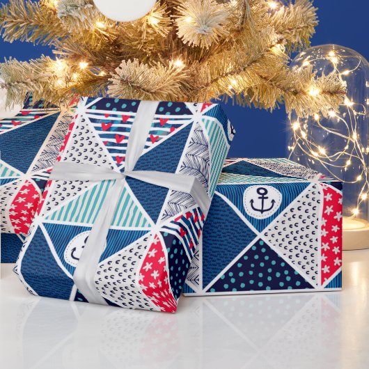 Patchwork Patroon met Nautical Element Polka Dot Cadeaupapier (Feestdagen)