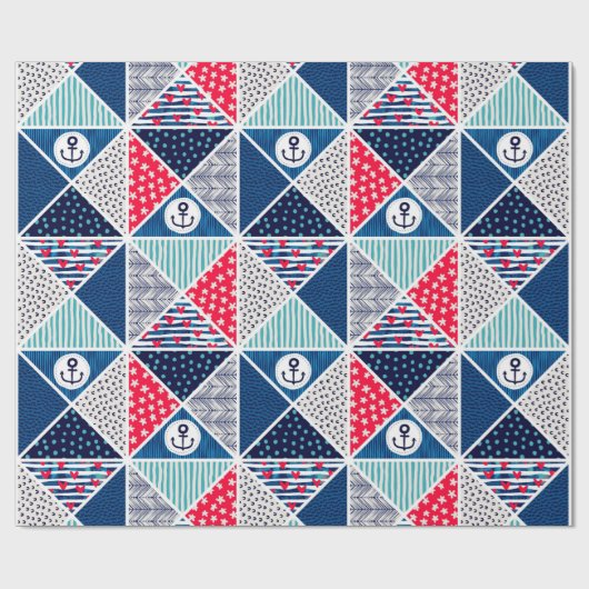 Patchwork Patroon met Nautical Element Polka Dot Cadeaupapier (Vlak)