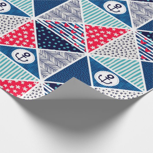 Patchwork Patroon met Nautical Element Polka Dot Cadeaupapier (Hoek)