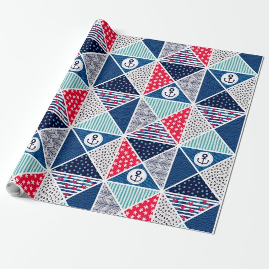 Patchwork Patroon met Nautical Element Polka Dot Cadeaupapier (Uitgerold)