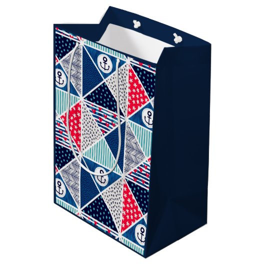 Patchwork Patroon met Nautical Element Polka Dot Medium Cadeauzakje (Achterkant Gekanteld)