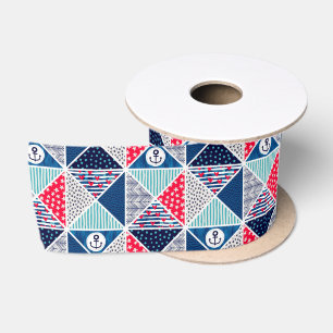 Patchwork Patroon met Nautical Element Polka Dot Satijnen Lint