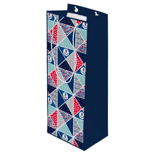 Patchwork Patroon met Nautical Element Polka Dot Wijn Cadeautas (Achterkant Gekanteld)