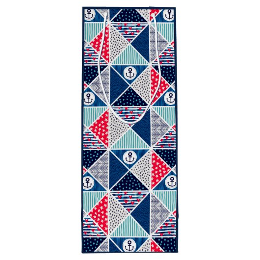 Patchwork Patroon met Nautical Element Polka Dot Wijn Cadeautas (Achterkant)