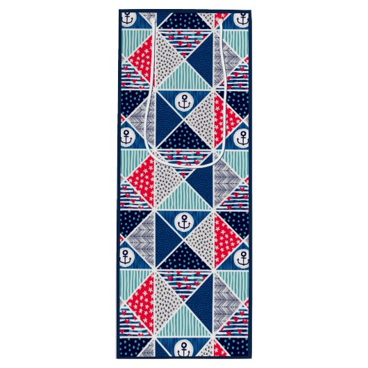 Patchwork Patroon met Nautical Element Polka Dot Wijn Cadeautas (Voorkant)