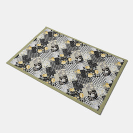 Patchwork Patroon met strepen en gele rozen Deurmat