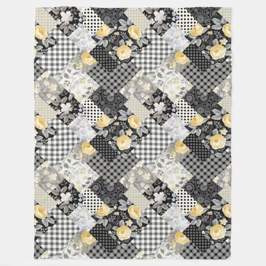 Patchwork Patroon met strepen en gele rozen Fleece Deken (Voorkant)