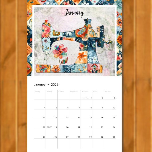 Patchwork Patroon Naaimachine Muurkalender Kalender