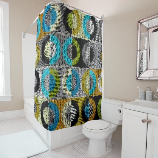 Patchwork patroon, ruwe canvas imitatie. douchegordijn (In situ)