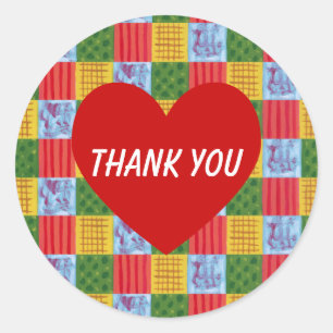 Patchwork Patroon Schilderen & Rood Hart Ronde Sticker