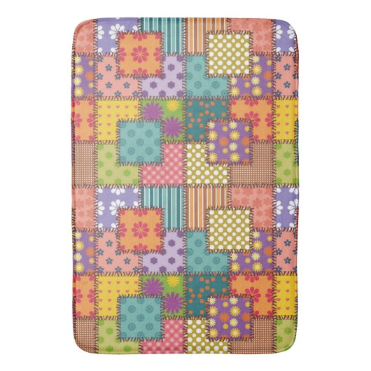 Patchwork-patroonbloemen Polka Dot Stripe Badmat (Voorkant Verticaal)