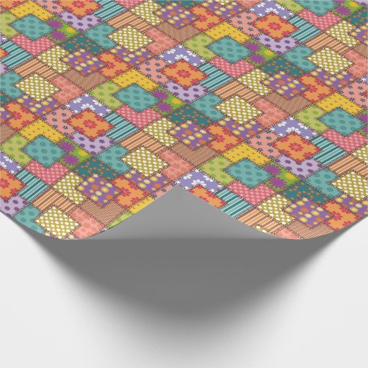 Patchwork-patroonbloemen Polka Dot Stripe Cadeaupapier (Hoek)
