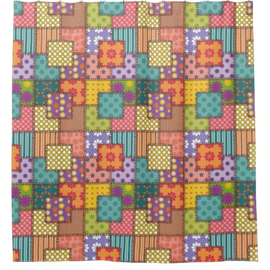 Patchwork-patroonbloemen Polka Dot Stripe Douchegordijn (Voorkant)