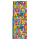 Patchwork-patroonbloemen Polka Dot Stripe Wijn Cadeautas (Achterkant)
