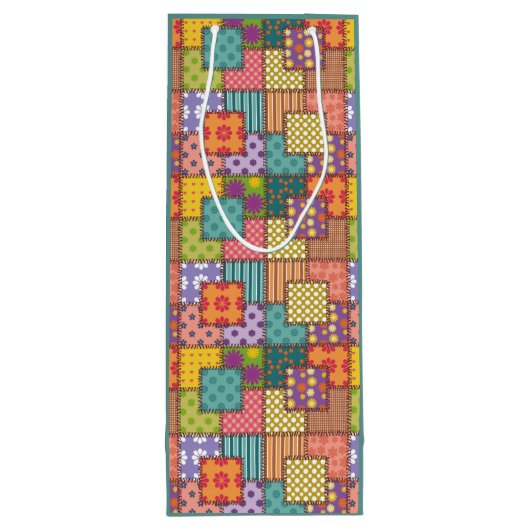 Patchwork-patroonbloemen Polka Dot Stripe Wijn Cadeautas (Achterkant)