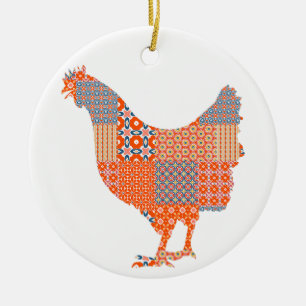 Patchwork Pattern Chicken Boerderij Animal Keramisch Ornament