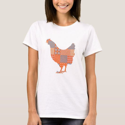 Patchwork Pattern Chicken Boerderij Animal T-shirt (Voorkant)