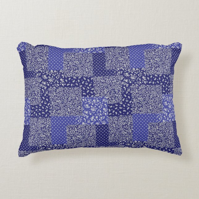 Patchwork Pattern Chintz Shades of Blue Polka Dot Accent Kussen (Voorkant)
