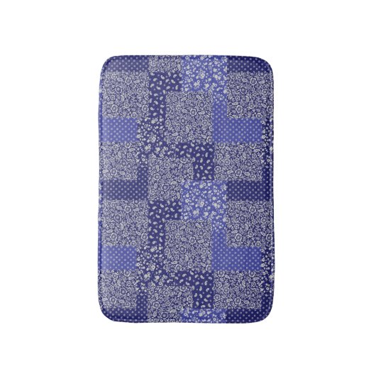Patchwork Pattern Chintz Shades of Blue Polka Dot Badmat (Voorkant Verticaal)