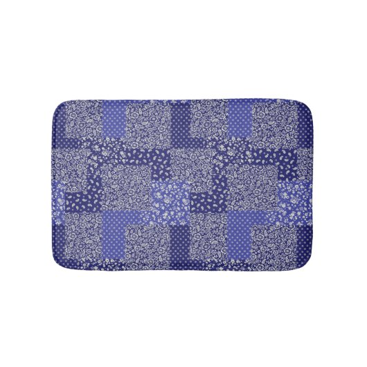 Patchwork Pattern Chintz Shades of Blue Polka Dot Badmat (Voorkant)