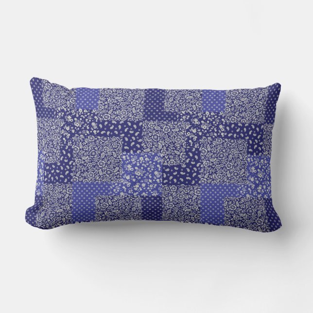 Patchwork Pattern Chintz Shades of Blue Polka Dot Kussen (Voorkant)