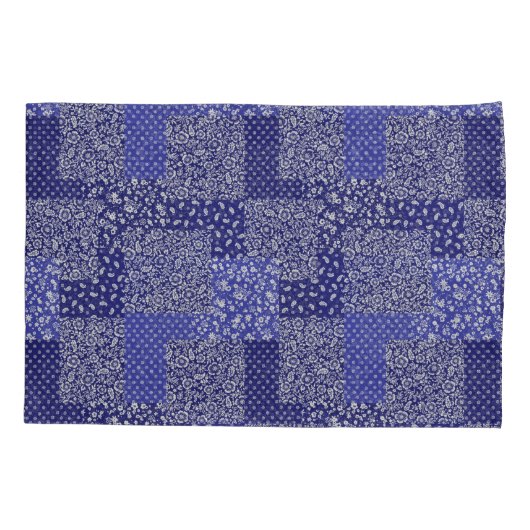 Patchwork Pattern Chintz Shades of Blue Polka Dot Kussensloop (Achterkant)