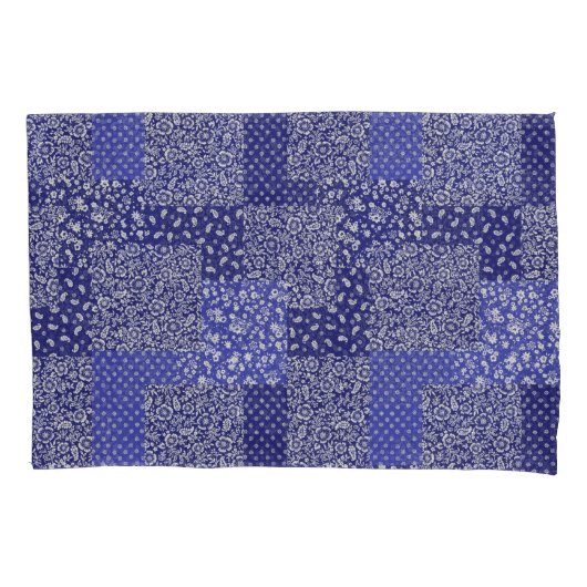 Patchwork Pattern Chintz Shades of Blue Polka Dot Kussensloop (Voorkant)