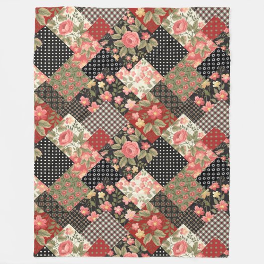 Patchwork Pattern Flowers Polka Dot Geometric Plai Fleece Deken (Voorkant)