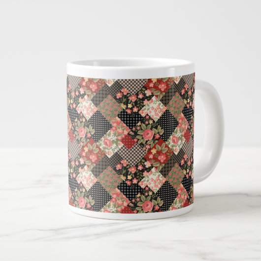 Patchwork Pattern Flowers Polka Dot Geometric Plai Grote Koffiekop (Voorkant rechts)