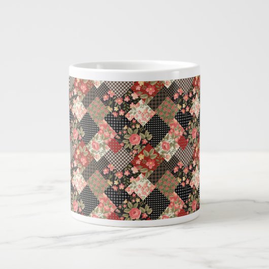 Patchwork Pattern Flowers Polka Dot Geometric Plai Grote Koffiekop (Voorkant)