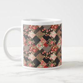 Patchwork Pattern Flowers Polka Dot Geometric Plai Grote Koffiekop