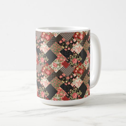 Patchwork Pattern Flowers Polka Dot Geometric Plai Koffiemok (Voorkant rechts)