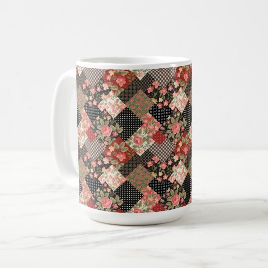 Patchwork Pattern Flowers Polka Dot Geometric Plai Koffiemok (Voorkant links)