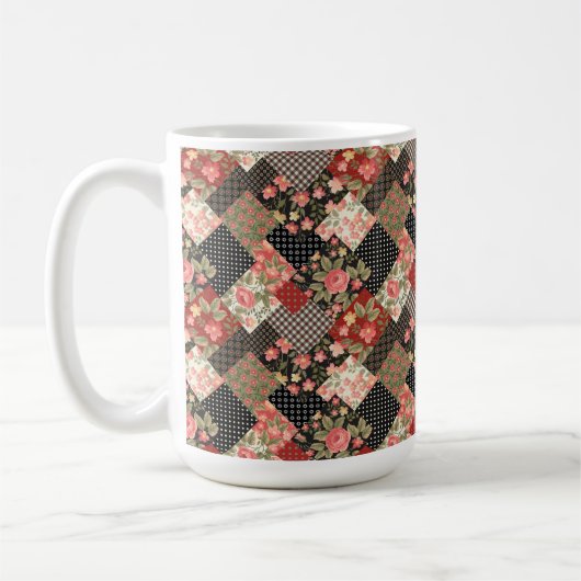 Patchwork Pattern Flowers Polka Dot Geometric Plai Koffiemok (Links)