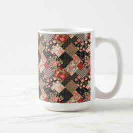 Patchwork Pattern Flowers Polka Dot Geometric Plai Koffiemok