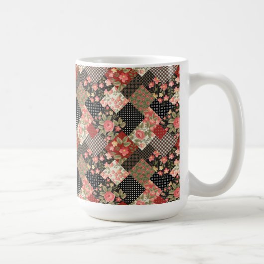 Patchwork Pattern Flowers Polka Dot Geometric Plai Koffiemok (Rechts)
