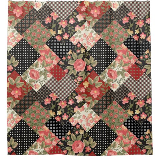 Patchwork Pattern Geometric Flowers Polka Dots Douchegordijn (Voorkant)