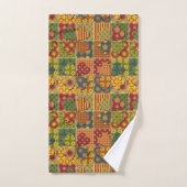 Patchwork Pattern Heart Button Stripe Green Yellow Bad Handdoek (Handdoek)