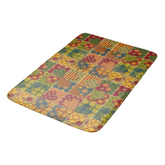 Patchwork Pattern Heart Button Stripe Green Yellow Badmat (Gekanteld)