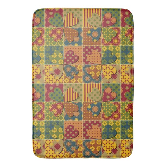Patchwork Pattern Heart Button Stripe Green Yellow Badmat (Voorkant Verticaal)