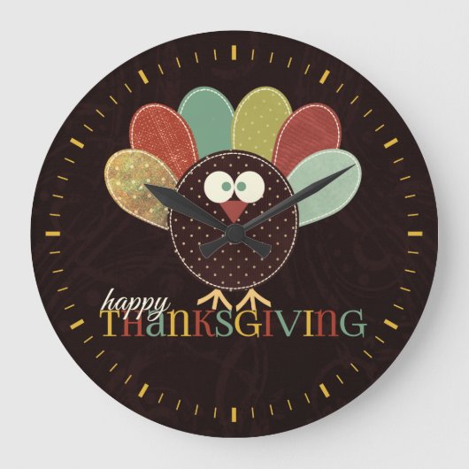 Patchwork Patterned Turkey for Thanksgiving Grote Klok (Voorkant)