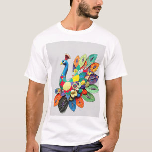 Patchwork Pauw Illustratie T-shirt