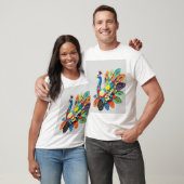 Patchwork Pauw Illustratie T-shirt (Unisex)