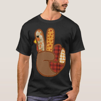 Patchwork Peace Sign Turkey Hand Thanksgiving Fall T-shirt