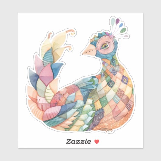 Patchwork Peacock Sticker (Vel)