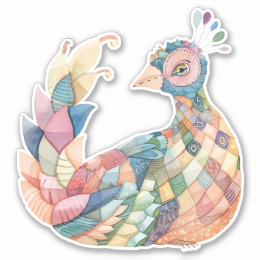 Patchwork Peacock Sticker (Voorkant)